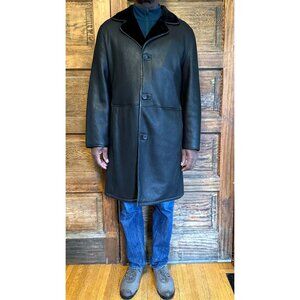 Ermenegildo Zegna Men's Genuine Shearling Sheepskin Overcoat Black - IT 56/XXL